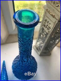 Vintage Beautiful Blue glass bubble Genie Bottle made in italy Decanter Empoli