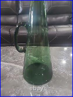 Vintage Bent Neck Decanter Bottle Glass Empoli Genie With Stopper And Handle