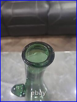 Vintage Bent Neck Decanter Bottle Glass Empoli Genie With Stopper And Handle