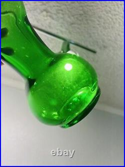 Vintage Bischoff Glass Pinched Indented Decanter Lime Green 16.25