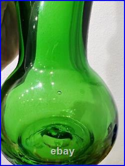 Vintage Bischoff Glass Pinched Indented Decanter Lime Green 16.25