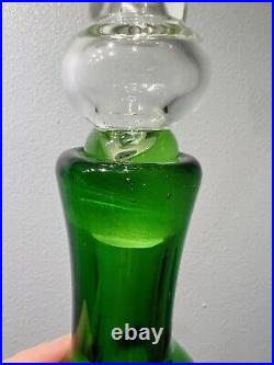 Vintage Bischoff Glass Pinched Indented Decanter Lime Green 16.25