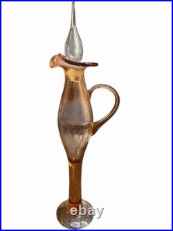 Vintage Bischoff Hand Blown Glass Decanter Amber Ewer w Stopper 22 Tall MCM