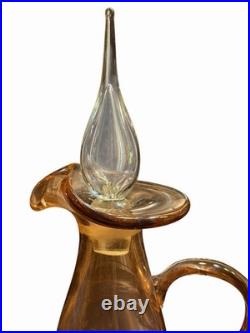 Vintage Bischoff Hand Blown Glass Decanter Amber Ewer w Stopper 22 Tall MCM