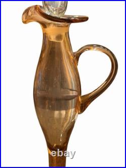 Vintage Bischoff Hand Blown Glass Decanter Amber Ewer w Stopper 22 Tall MCM