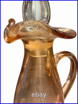 Vintage Bischoff Hand Blown Glass Decanter Amber Ewer w Stopper 22 Tall MCM