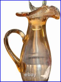 Vintage Bischoff Hand Blown Glass Decanter Amber Ewer w Stopper 22 Tall MCM
