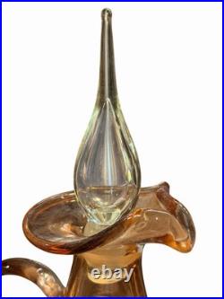 Vintage Bischoff Hand Blown Glass Decanter Amber Ewer w Stopper 22 Tall MCM