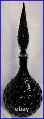 Vintage Black Empoli Bubble Glass Decanter and Stopper MCM Measures 17 Tall