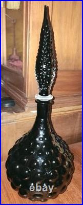 Vintage Black Empoli Bubble Glass Decanter and Stopper MCM Measures 17 Tall