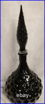 Vintage Black Empoli Bubble Glass Decanter and Stopper MCM Measures 17 Tall