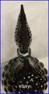 Vintage Black Empoli Bubble Glass Decanter and Stopper MCM Measures 17 Tall