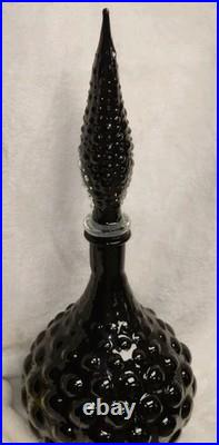 Vintage Black Empoli Bubble Glass Decanter and Stopper MCM Measures 17 Tall