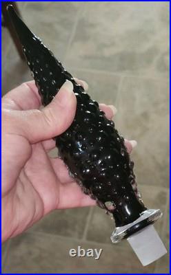 Vintage Black Empoli Bubble Glass Decanter and Stopper MCM Measures 17 Tall