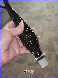 Vintage Black Empoli Bubble Glass Decanter and Stopper MCM Measures 17 Tall