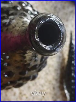 Vintage Black Empoli Bubble Glass Decanter and Stopper MCM Measures 17 Tall