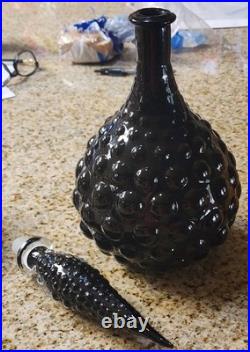 Vintage Black Empoli Bubble Glass Decanter and Stopper MCM Measures 17 Tall