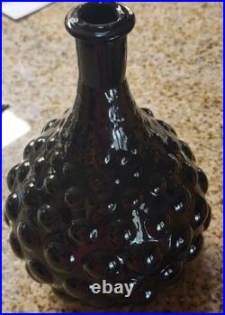 Vintage Black Empoli Bubble Glass Decanter and Stopper MCM Measures 17 Tall