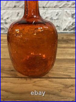 Vintage Blanco Decanter Tangerine/amberina Crackle Glass With Flame Stopper