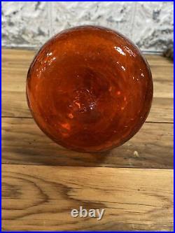 Vintage Blanco Decanter Tangerine/amberina Crackle Glass With Flame Stopper
