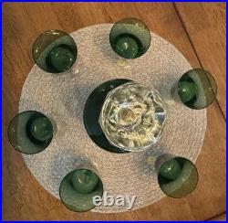 Vintage Blefeld & Co Emerald Green Decanter & 6 Wine Glass Set