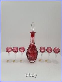 Vintage Bleikristall 24% Crystal Bavaria Germany Decanter/Stopper 6 Shot Glasses
