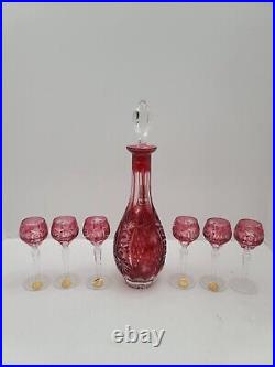 Vintage Bleikristall 24% Crystal Bavaria Germany Decanter/Stopper 6 Shot Glasses
