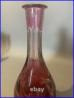 Vintage Bleikristall Hand Etched Cranberry Cutback Art Glass 13.5 Decanter