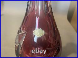 Vintage Bleikristall Hand Etched Cranberry Cutback Art Glass 13.5 Decanter