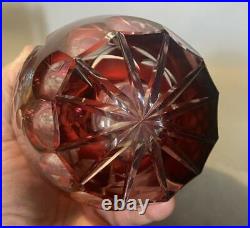 Vintage Bleikristall Hand Etched Cranberry Cutback Art Glass 13.5 Decanter