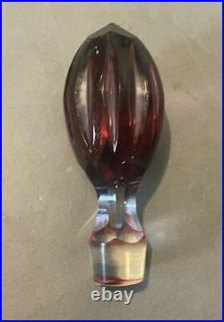 Vintage Bleikristall Hand Etched Cranberry Cutback Art Glass 13.5 Decanter