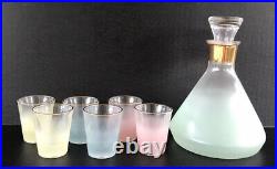 Vintage Blendo Decanter & Shot Glass Set West Virginia Glass MCM Pastel Frosted