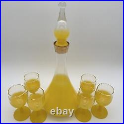 Vintage Blendo Glass Decanter With 6 Pedestal Glasses Yellow West Virginia