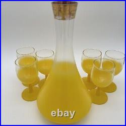 Vintage Blendo Glass Decanter With 6 Pedestal Glasses Yellow West Virginia