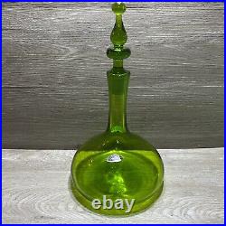 Vintage Blenko 12 Glass Decanter Olive Green Genie Bottle Rare Htf