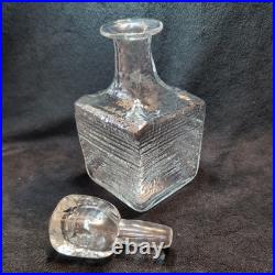 Vintage Blenko 1962 Clear Strata Block Glass Decanter with Glass Stopper