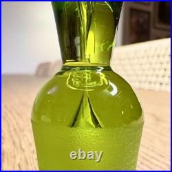 Vintage Blenko #49 Olive Kiwi Green Crackle Glass Pinched Decanter Stopper MCM