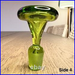 Vintage Blenko #49 Olive Kiwi Green Crackle Glass Pinched Decanter Stopper MCM