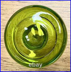 Vintage Blenko #49 Olive Kiwi Green Crackle Glass Pinched Decanter Stopper MCM