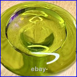 Vintage Blenko #49 Olive Kiwi Green Crackle Glass Pinched Decanter Stopper MCM