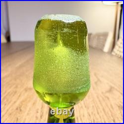 Vintage Blenko #49 Olive Kiwi Green Crackle Glass Pinched Decanter Stopper MCM