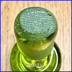 Vintage Blenko #49 Olive Kiwi Green Crackle Glass Pinched Decanter Stopper MCM