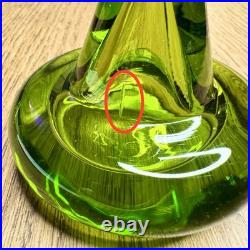 Vintage Blenko #49 Olive Kiwi Green Crackle Glass Pinched Decanter Stopper MCM