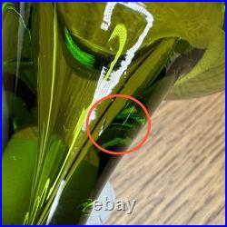 Vintage Blenko #49 Olive Kiwi Green Crackle Glass Pinched Decanter Stopper MCM