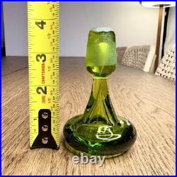 Vintage Blenko #49 Olive Kiwi Green Crackle Glass Pinched Decanter Stopper MCM