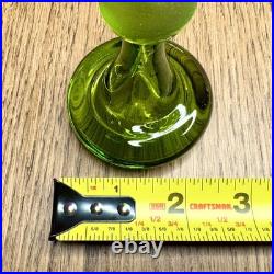 Vintage Blenko #49 Olive Kiwi Green Crackle Glass Pinched Decanter Stopper MCM