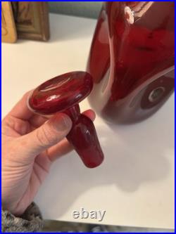 Vintage Blenko 49 Pinched Decanter With Stopper In Ruby Red, Early Production