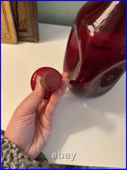 Vintage Blenko 49 Pinched Decanter With Stopper In Ruby Red, Early Production