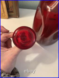 Vintage Blenko 49 Pinched Decanter With Stopper In Ruby Red, Early Production
