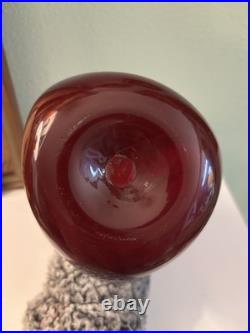 Vintage Blenko 49 Pinched Decanter With Stopper In Ruby Red, Early Production